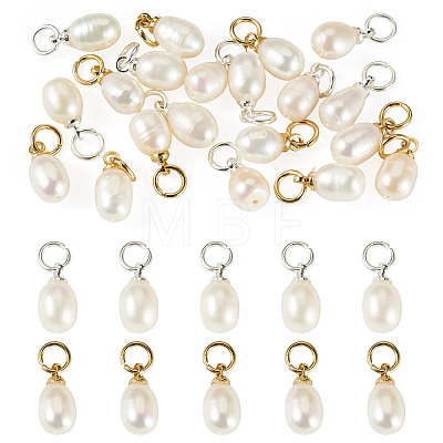 20Pcs 2 Styles Natural Cultured Freshwater Pearl Rice Charms PALLOY-TA00379-1