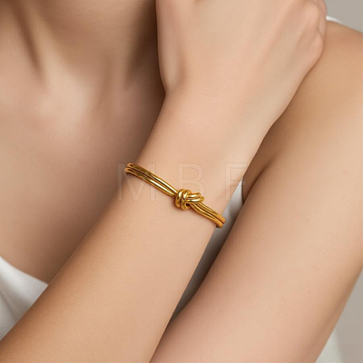 Geometric C-Shaped Double Layer Adjustable 304 Stainless Steel Twisted Knot Cuff Bangles for Women FB2963-1