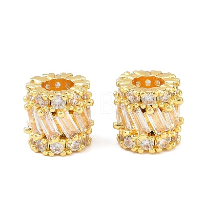 Column Brass Micro Pave Clear Cubic Zirconia European Beads KK-C142-09G-1