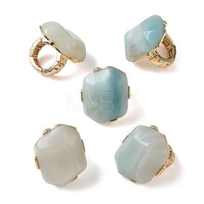Natural Flower Amazonite & Alloy Finger Rings for Women RJEW-G375-01G-06-1