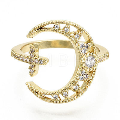 Brass Micro Pave Clear Cubic Zirconia Cuff Rings RJEW-S045-014G-NR-1