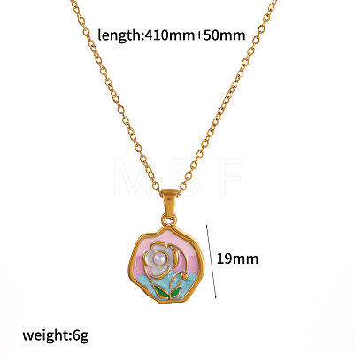 304 Stainless Steel Enamel Flower Pendant Necklaces WG5B215-02-1