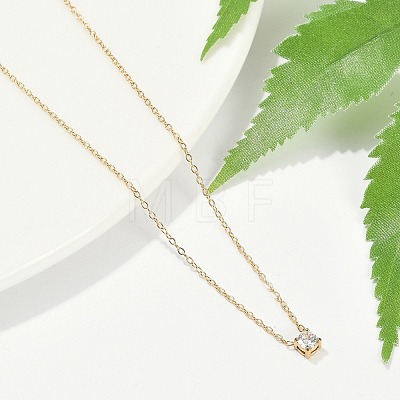 Ion Plating(IP) 304 Stainless Steel Cubic Zirconia Flat Round Pendant Cable Chain Necklaces NJEW-P320-16G-01-1