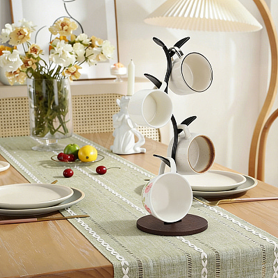 2Pcs Bamboo & Iron Mug Holder AJEW-WA0003-71-1