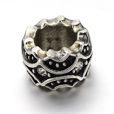 Mixed Styles Retro 304 Stainless Steel Grade A Rhinestone Big Hole Column Beads STAS-E086-16AS-1