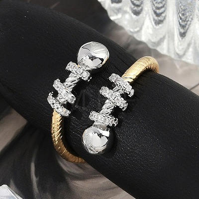 Brass Micro Pave Clear Cubic Zirconia Cuff Rings for Women RJEW-R011-11G&P-1