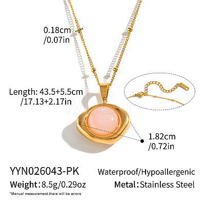 Dyed Natural Pink Quartz 304 Stainless Steel Geometric Pendant Necklaces for Women KV8466-3-1