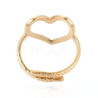 Ion Plating(IP) 304 Stainless Steel Heart Cuff Ring RJEW-N038-123LG-1