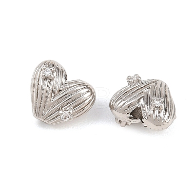 Heart Brass Micro Pave Clear Cubic Zirconia Beads KK-K340-43P-1