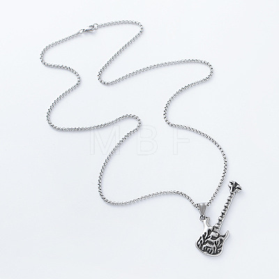 Vintage 304 Stainless Steel Flame Rock Guitar Pendant Necklaces for Men and Women PN9631-1
