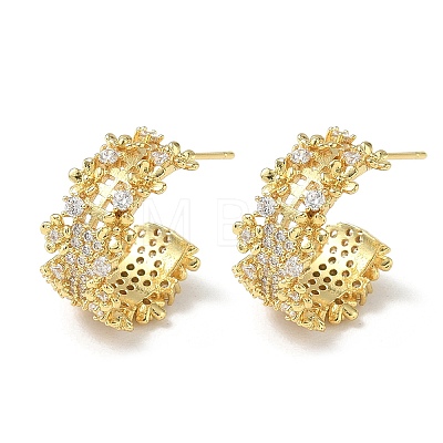 C-Shaped Brass & Clear Cubic Zirconia Stud Earrings KK-CBA36A2-02G-1