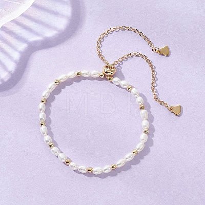Natural Cultured Freshwater & Brass Beaded Slider Bracelets BJEW-JB13324-02-1