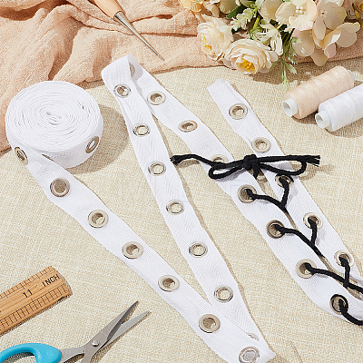 AHADERMAKER 5 Yards Cotton Ribbons with Eyelet Rings OCOR-GA0001-77C-1