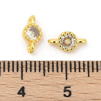 Brass Cubic Zirconia Flat Round Connector Charms KK-H204-02G-04-1