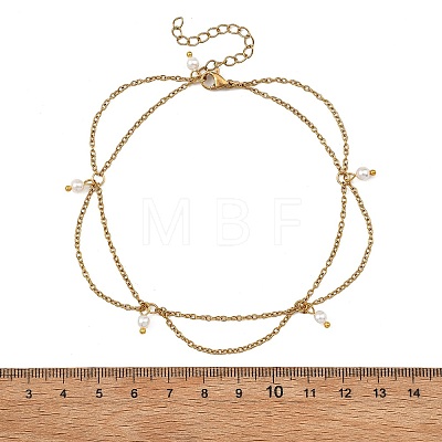 White Round Shell Pearl Charm Anklets AJEW-AN00834-1