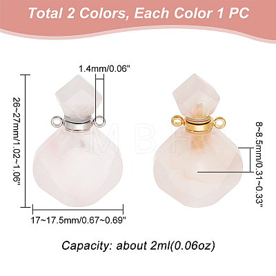 Unicraftale 2Pcs 2 Colors  Rhombus Natural Rose Quartz Perfume Bottle Pendants G-UN0001-19A-1
