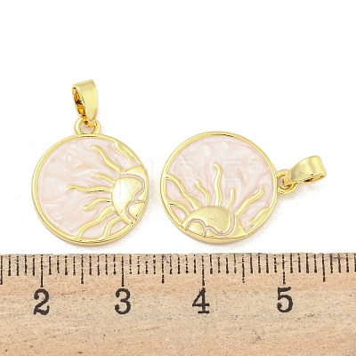 Rack Plating Brass Pave Shell Flat Round Pendants KK-M291-18G-1