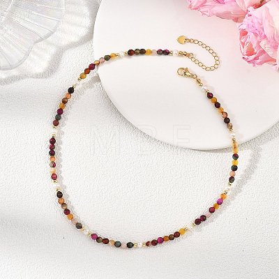 Dyed & Heated Faceted Round Natural Agate and Cultured Freshwater Pearl Beaded Necklaces for Women NJEW-JN06240-01-1