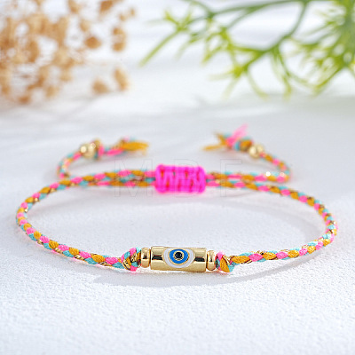 Brass Enamel Evil Eye Beaded Braided Bracelets FU6663-1-1