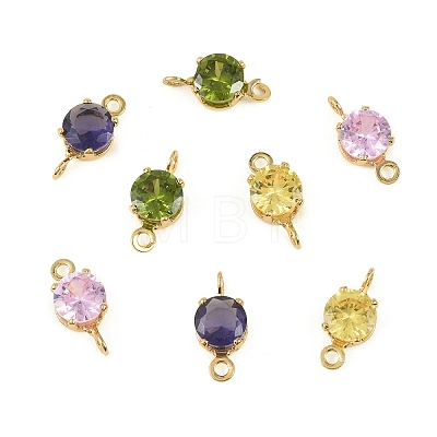 Brass Pave Cubic Zirconia Flat Round Connector Charms KK-P347-01G-1