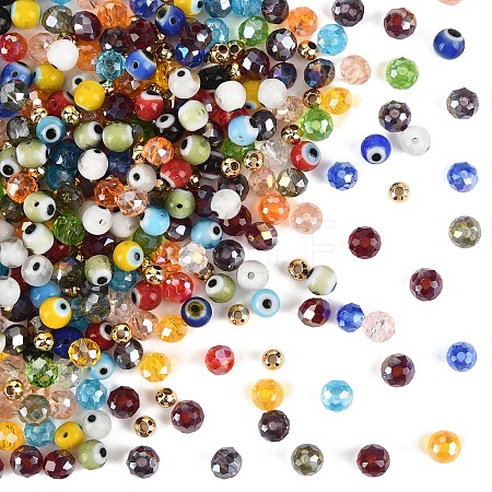 100Pcs Handmade Evil Eye Lampwork Round Bead Strands LAMP-YW0001-75-1