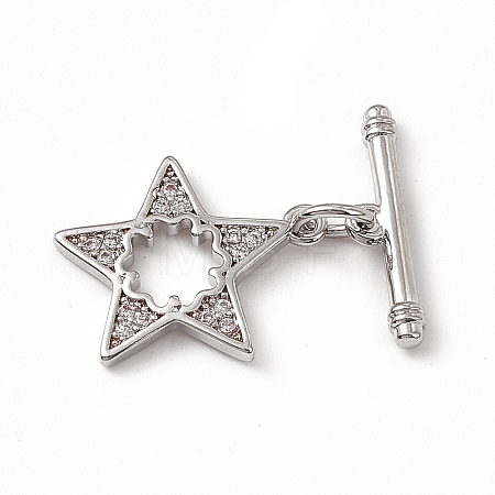Brass Micro Pave Clear Cubic Zirconia Toggle Clasps KK-K271-05P-1