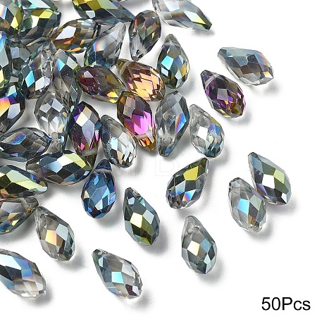 50Pcs Electroplate Glass Faceted Teardrop Beads EGLA-YW0005-17E-1