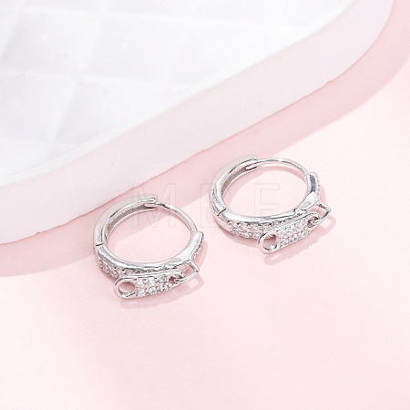 Zipper 925 Sterling Silver Micro Pave Clear Cubic Zirconia Hoop Earrings EJEW-K317-01P-1