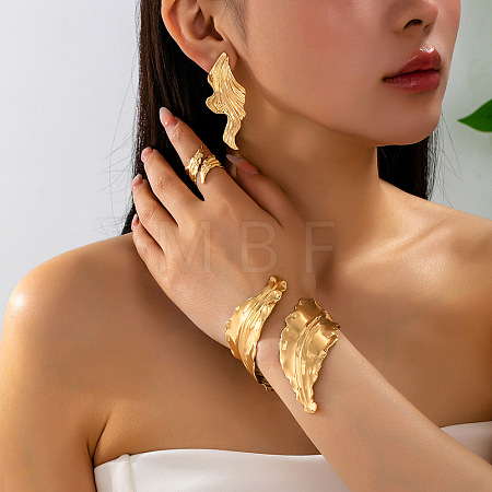 Leaf Iron Cuff Bangles & Rings & Stud Earrings Sets for Women WG5C6C1-01-1