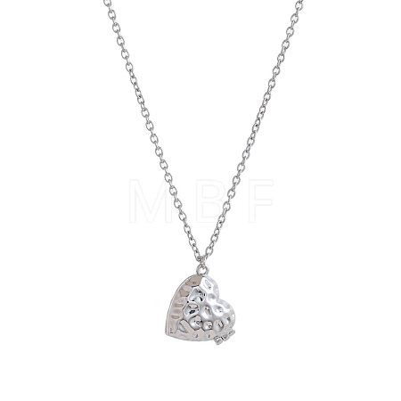 Brass Textured Heart Photo Locket Pendant Cable Chain Necklaces for Women WG6D85F-02-1