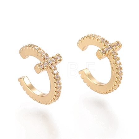 Brass Micro Pave Clear Cubic Zirconia Cuff Earrings EJEW-M195-05G-1