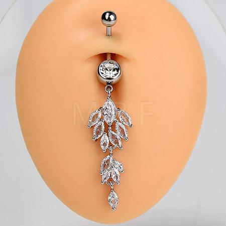304 Stainless Steel Pave Clear Cubic Zirconia Curved Barbell Dangle Belly Rings FS-WG828D7-08-1
