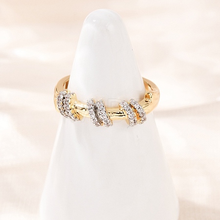 Brass Micro Pave Cubic Zirconia Adjustable Cuff Rings RJEW-C140-08G-1