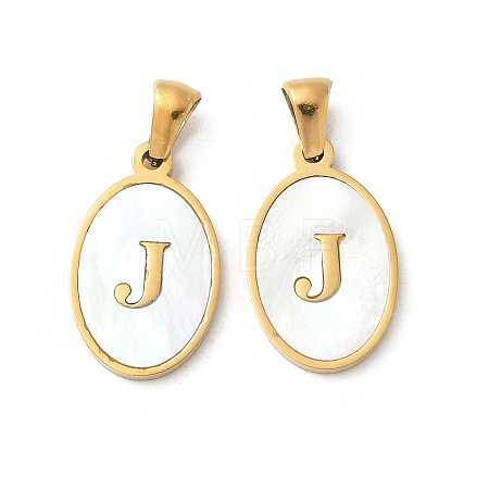 Natural Shell Oval with Initial Pendants STAS-I351-23G-J-1