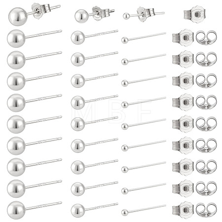 30Pairs 3 Styles 925 Sterling Silver Stud Earrings for Women EJEW-PH0002-09-1