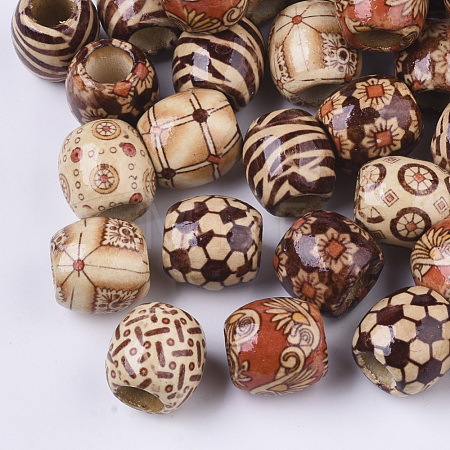Printed Natural Wood Large Hole Beads WOOD-R251-01-LF-1