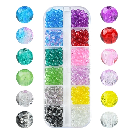 840Pcs 12 Colors Spray Painted Crackle Glass Beads CCG-FS0001-01-1