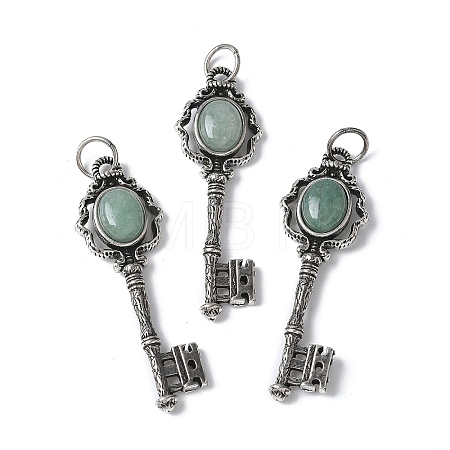 Key Brass Natural Green Aventurine Big Pendants KK-D361-01AS-14-1