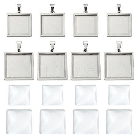 8Pcs 2 Styles 304 Stainless Steel Pendant Cabochon Settings STAS-YW0003-49-1