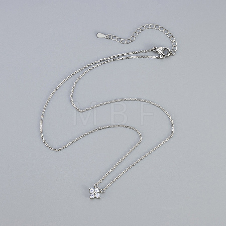 Brass Pave Clear Zirconia Pendant 4 Leaf Clover Pendant Necklaces for Women WG76B9A-02-1