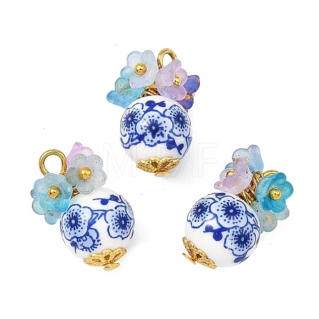 Printed Handmade Porcelain Beads Pendants PALLOY-JF05907-02-1