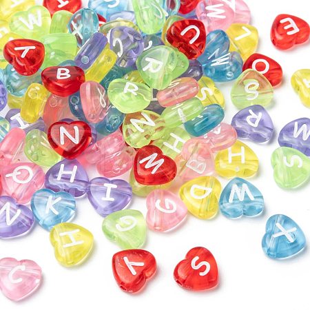 Transparent Acrylic Heart Horizontal Hole Letter Beads X-TACR-Q101-01-1