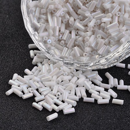 Tube Opaque Colours Rainbow Plated Round Hole Glass Bugle Beads SEED-I001-401-1