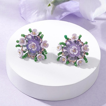 Flower Handmade Glass Seed Beads Stud Earrings EJEW-MZ00656-03-1