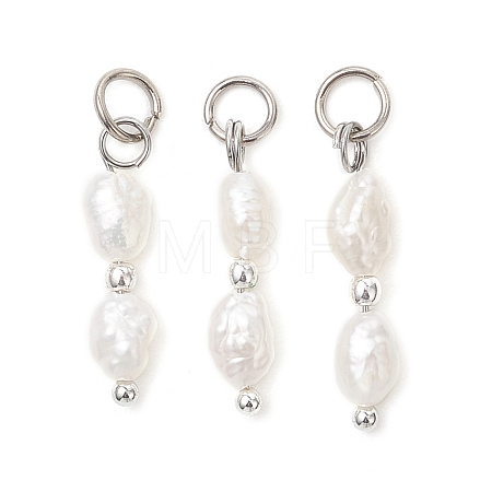 Natural Baroque Keshi Pearl & Electroplate Synthetic Non-magnetic Hematite Beaded Pendants PALLOY-JF04993-02-1