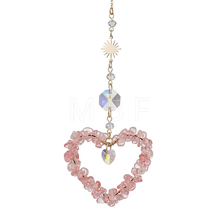 Heart Cherry Quartz Glass Chip Pendant Drcorations HJEW-JM01651-05-1
