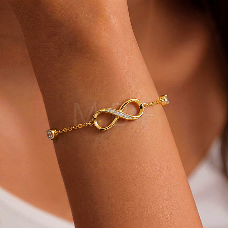 925 Sterling Silver Infinity Symbol Link Bracelets with Clear Cubic Zirconia for Men and Women Daily Wear NB7998-1