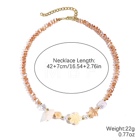 Ocean Porcelain & Plastic Pearl & Glass Flower Starfish Beaded Necklaces FS-WG8B806-16-1