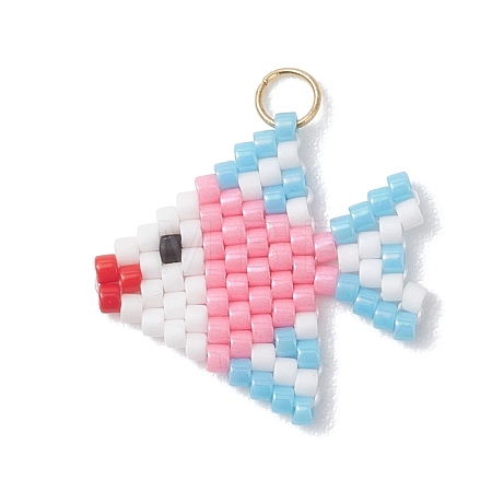 Glass Seed Beaded Fish Pendants PALLOY-MZ01219-01-1