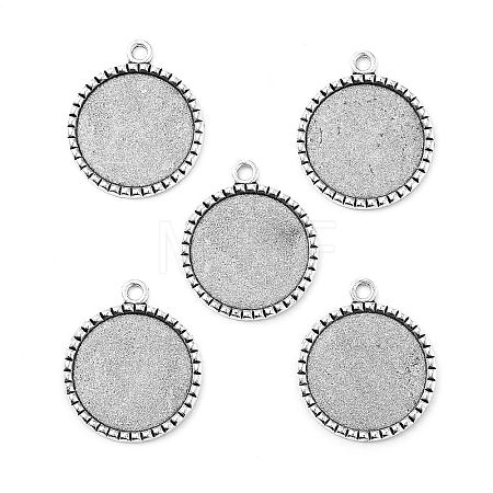 Tibetan Style Antique Silver Alloy Flat Round Pendant Cabochon Settings LS-TIBEP-M022-38AS-1